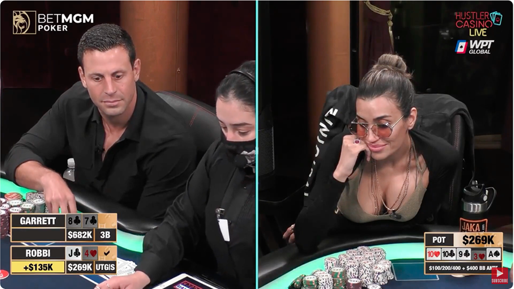 Above is a screenshot from the famous moment when Robbi Jade Lew hero called with J-high against a solid pro Garret ‘Gman’ Adelstein and won a $269k pot.
